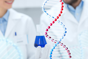 Image showing close up of scientists with test tube in lab