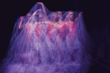 Image showing sensual and emotional dance of beautiful ballerina through the veil 