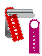 Image showing Door hangers with shhhh and pssst text