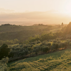 Image showing Landscape and sunset. Tuscany, Italy