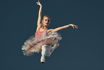 Image showing Beautiful female ballet dancer on a grey background. 