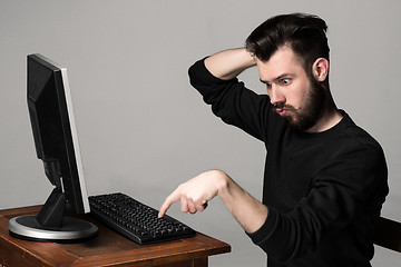 Image showing Funny and crazy man using a computer