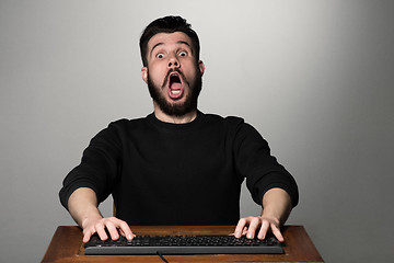 Image showing Crazy businessman sitting at table