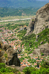 Image showing Kalambaka small town view from Meteora rocks, Greece