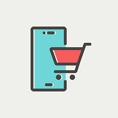 Image showing Shopping cart signboard thin line icon