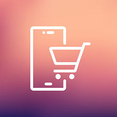 Image showing Shopping cart signboard thin line icon