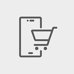 Image showing Shopping cart signboard thin line icon