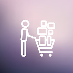 Image showing Shopping cart full of shopping bags thin line icon