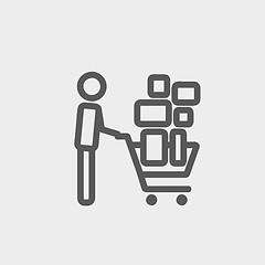 Image showing Shopping cart full of shopping bags thin line icon