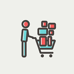 Image showing Shopping cart full of shopping bags thin line icon