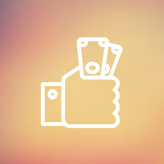 Image showing Money in hand thin line icon