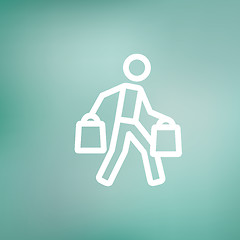 Image showing Man carrying shopping bags thin line icon