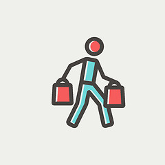 Image showing Man carrying shopping bags thin line icon