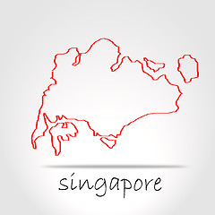 Image showing Sketch detailed Singapore map in red 