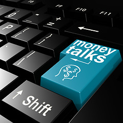 Image showing Money talks word on the blue enter keyboard