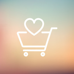 Image showing Shopping cart with heart thin line icon