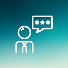 Image showing Man with three stars in speech bubble thin line icon