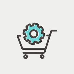 Image showing Shopping cart with gear thin line icon