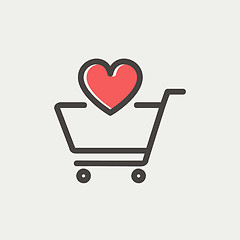 Image showing Shopping cart with heart thin line icon