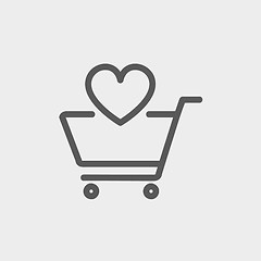 Image showing Shopping cart with heart thin line icon