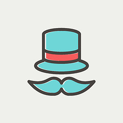 Image showing Vintage fashion hat and mustache thin line icon