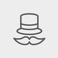 Image showing Vintage fashion hat and mustache thin line icon