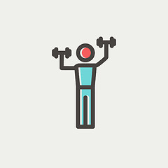 Image showing Boy in weight training thin line icon