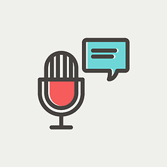 Image showing Microphone with speech bubble thin line icon