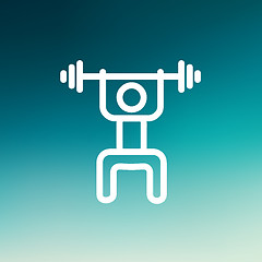 Image showing Weightlifter man with barbell thin line icon