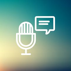 Image showing Microphone with speech bubble thin line icon