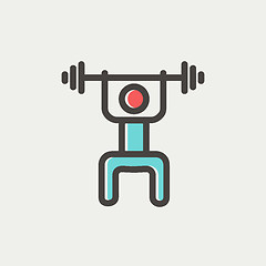 Image showing Weightlifter man with barbell thin line icon