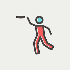 Image showing Man catching a flying disc thin line icon