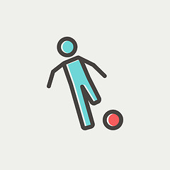 Image showing Soccer player to kick the ball thin line icon