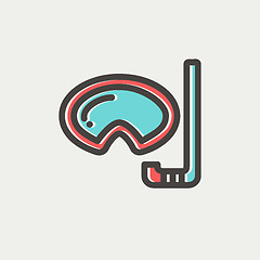 Image showing Mask and snorkel for snorkelling thin line icon