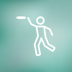 Image showing Man catching a flying disc thin line icon