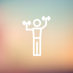 Image showing Boy in weight training thin line icon