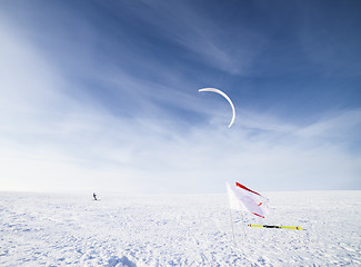 Image showing Kiteboarding on snow