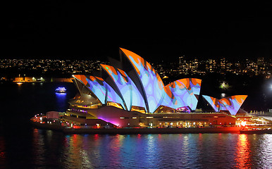 Image showing Sydney Opera House in orange and blue during Vivid Sydney