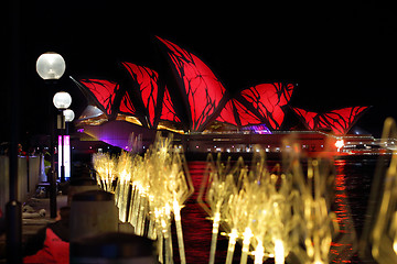 Image showing Sydney Opera House in bright red for Vivid Sydney