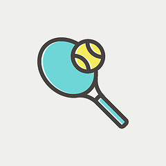 Image showing Tennis racket and ball thin line icon