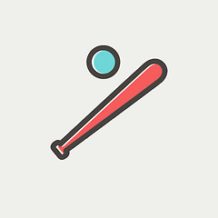 Image showing Baseball bat and ball thin line icon