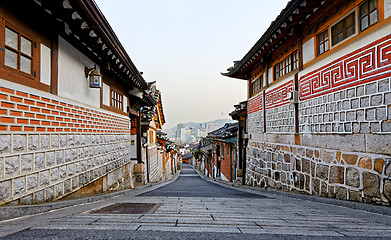 Image showing Bukchon Hanok historic district in Seoul at sunset