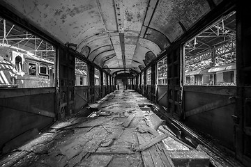 Image showing Messy vehicle interior of a train carriage