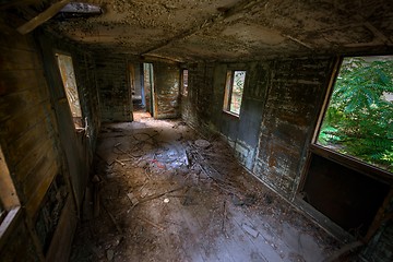 Image showing Messy vehicle interior of a train carriage