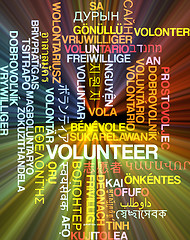 Image showing Volunteer multilanguage wordcloud background concept glowing