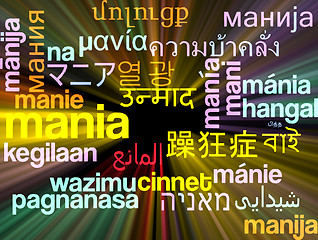 Image showing Mania multilanguage wordcloud background concept glowing