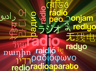 Image showing Radio multilanguage wordcloud background concept glowing