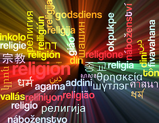 Image showing Religion multilanguage wordcloud background concept glowing