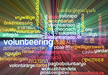 Image showing Volunteering multilanguage wordcloud background concept glowing