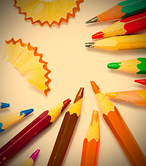 Image showing several colored pencils and shavings